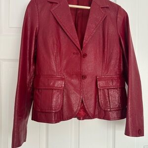 Women's Red Leather Jacket with medium glossy finish